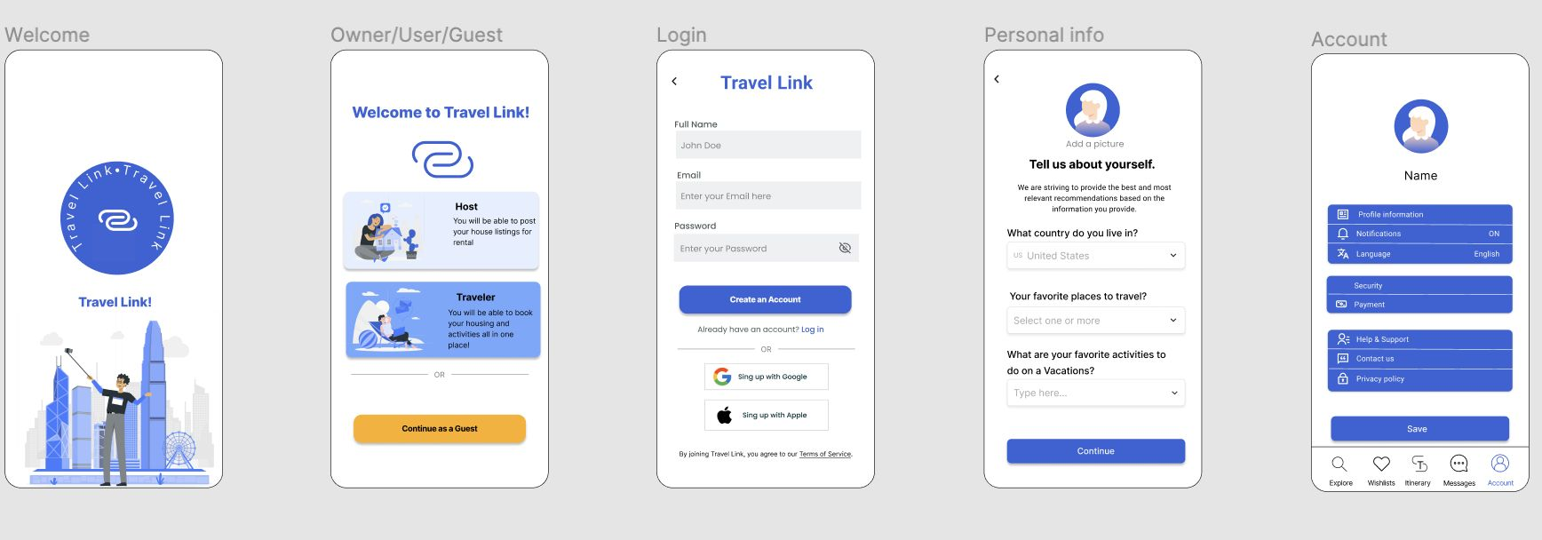 Mobile prototype screen 1